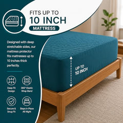 La Verne 100% Waterproof Premium Cotton Feel Mattress Protector Queen Size 78 x 60 Inches | Breathable and Hypoallergenic Ultra Soft Fitted Bed Protector Cover