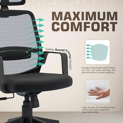 Da URBAN® Dysen Office Chair, High Back Mesh Ergonomic Home Office Desk Chair with 1 Year Warranty,Tilt Lock Mechanism (Grey)