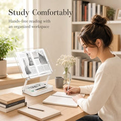 Sunchhaya Acrylic Book Stand for Reading – Clear Adjustable Book Holder with 360° Rotating Base, Foldable Reading Stand for Desk, Cookbook, Tablet & Laptop Stand, Height & Angle Adjustable (R22H)
