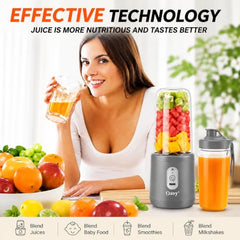 Juicer for Home ^ Lacossi Juicer Mixer Grinder with 1500mAh Battery, 6 Blades 3Gears Fast Blending, 2-Jar Capacity (400ml*2) | 40 Watts Bullet Rechargeable Portable Personal Juicer