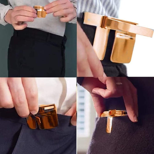 SYGA Lazy Belt Clip Folding Elastic Belt Buckle Pants Waist Shrink Clip Unisex Multifunctional Belt Buckle (Black)