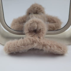 MOMISY Soft Faux Fleece Fur Large Hair Clutcher/Clip/Claw/Clamp/Pin/Fluffy/Accessories, Random Color For Women & Girls-Pack of 3 (RiceWhite Khaki Black)