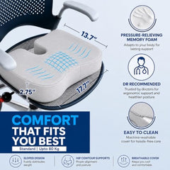 Grin Health Orthopedic Coccyx Seat Cushion | Memory Foam Ergonomic Seat for Tailbone Coccyx Support, Hip, Tailbone, Sciatica & Backpain Relief for Office Chair, Car Seat, Upto 100kg (Black)