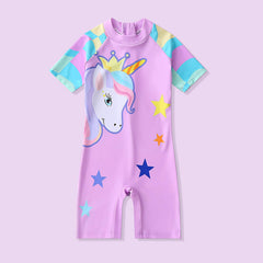 SYGA Children's Swimsuits for Girls Purple Crown Unicorn-L Size Perfect for Kids Age 5-6 Years Old (Purple)