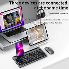 Wireless Keyboard and Mouse Combo with Phone Tablet Holder, Rechargeable Dual-Mode (Bluetooth 5.0 and 3.0 +2.4G) Multi-Device Silent Mouse for Windows, iPad, Tablet, MacOS,iOS,Android (Grayish Black)