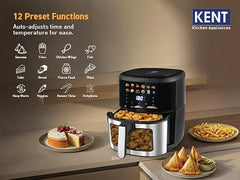 KENT Digital Air Fryer 5L | 1400W | Bake, Grill & Roast | Up to 80% Less Oil Usage | 8 Preset Menu | Rapid Heat Circulation | Digital Display & Touch Control Panel | Glass Window with in built Light