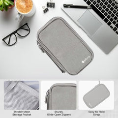 Elfora Compact Cable Organizer Bag | Double Layer Storage Pouch for Cables, Chargers, AirPods, Power Bank & Other Accessories | Durable & Portable Nylon Travel Case with Mesh Pockets – Blue