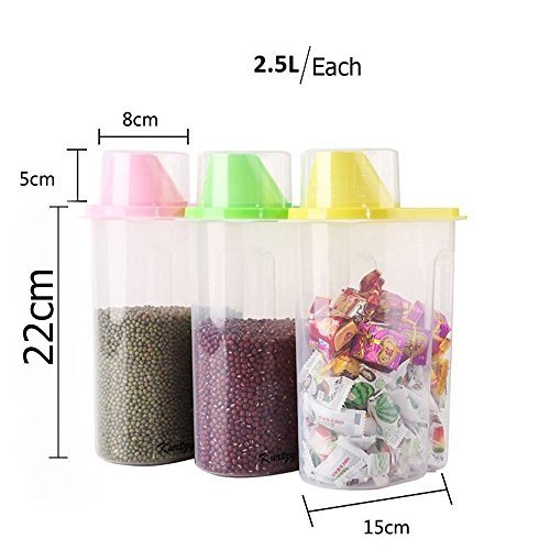 SYGA Large Cereal Dispenser Jar 2500ml Set of 3 Multi Purpose Storage Container Idle for Kitchen-Storage Box Lid Food Rice Pasta Container(Large,Green)