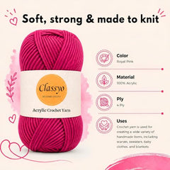 Classyo Acrylic Yarn for Crocheting (100gms x 1 Ball, 4ply) | Soft Wool Crochet Thread | Acrylic Hand Knitting Yarn | Wool for Crochet | For Sweater, Scarf, Hat, Baby Clothes, Purse, Gift Bags and DIY Crafts (Butter, Pack of 1)