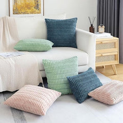 MOMISY Corduroy Cushion Throw Pillow Covers Pink 45 x 45cm, 18x18 inch (Blue, 2)