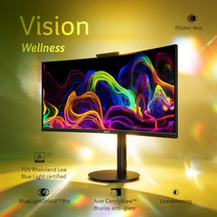 Acer CB343CUR J0 34-Inch UWQHD Curved Monitor, 3440x1440, 120Hz, 1ms VRB, 5MP Webcam, USB-C 140W PD, KVM, 2.5Gb RJ45, HDR10, DCI-P3 90%, Delta E<1, 5W x2 Speakers, Ergostand, AdaptiveSync, PIP/PBP