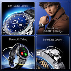 boAt Enigma Radiant Luxury Watch for Man w/1.43"(3.63 cm) AMOLED Display, AOD, Premium Metal Build, Round Dial, 200+Watch Faces, Upto 7 Days Battery Life, Fitness smartwatch for Men (Metal Black)