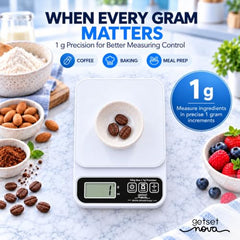 GetSetNova Digital Kitchen Weighing Scale 10kg, Weight Machine for Food | 1g Precision, Tare, LCD Display & Auto-Off | Small Electronic Food Scale for Diet, Baking & Portion Control
