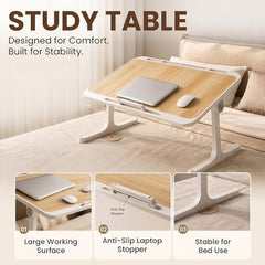 StarAndDaisy T9 Foldable Bed Table for Laptop & Study, 4-Level Adjustable Angled Tabletop, Large Desktop Surface with Anti-Slip Stopper, Tablet & Phone Slot, Storage Drawer, Stable Legs, PP & TPE