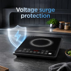 Preethi Indicook IC124 2100W Induction Cooktop, 8 Preset Indian Menus | Crystal glass surface with soft-touch controls, custom temperature and timer settings, plus high-voltage surge protection