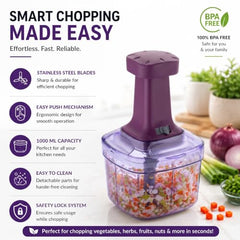 MAGIC SPOON Hand Push Chopper 1000ML, Vegetable & Onion Chopper with 4 Stainless Steel Blades, Manual Food Chopper for Garlic, Chilli, Dry Fruits, Nuts Cutter & Salad Preparation for Kitchen, Pista