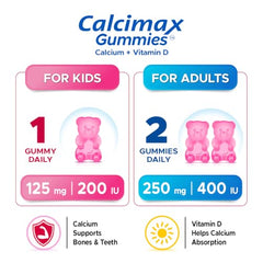 Calcimax Calcium Gummies with Vitamin D for Men Women and Kids Above 5 Years | Sugar Free | Strawberry Flavour | Bone Health Supplement | 60 Gummies