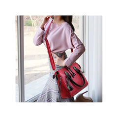 MOMISY Set of 4 Pieces Leather Finish PU Material Ladies Hand Bag, Clutch and Wallet for women (Red)