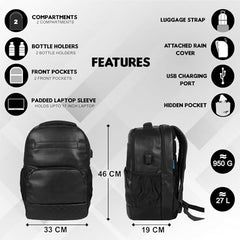 F Gear Luxur V2 27L Office Laptop Backpack with raincover, USB Charging Port, Fits 17" Laptop Artificial Leather Water resistant lightweight Gifts for Men Women Adults, College/Over Nighter (Green)