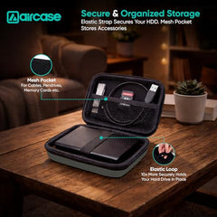 AirCase Hard Disk Cover Case for 2.5 Inch HDD SSD - Ballistic Nylon Rugged Shell, Anti-Press | Felt Lining, Water Resistant | Mesh Pocket for Cable, Charger, Earphone (Black)