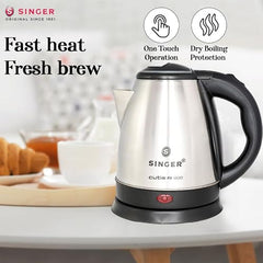 SINGER Cutie DX Electric Kettle 1350 Watts | 2 Years Warranty | 1.5 Liters | Quick Boil | Stainless Steel | Cool-Touch Handle and Lid | Auto Shut Off | Tea & Coffee, Instant Noodles, Rice, Soups