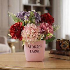 Dekorly Premium Artificial New Rose Flower with Pink Decorative Pot (Storage Large) – 22 cm Faux Flower Arrangement for Home Decor Living Room Bedroom Office Decor (1, Rose)