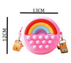 SYGA Children Pop It Fidget Rainbow Pattern Silicone Bag Kids Push Popper Educational Bubble Shoulder Messenger Bag (Blue)