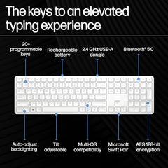 HP 970 Creator Keyboard, Wireless and Multi-Device with 20 programmable Shortcut Keys, Backlit with sensors, up to 6 Month Battery, AES encrypted, 1yr Warranty, 0.67 kg, Silver