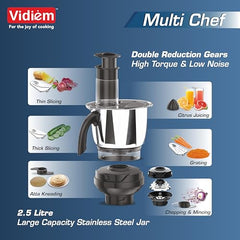Vidiem Vstar Adc Blu Mixer Grinder 717 A|750 Watts|5 Jar In-1 Juicer|5 Leakproof Jars With Self-Lock, Wet And Dry, Chutneys & Curries|ABS Body|5 Year Warranty On Motor & 2 Year Product Warranty, Blue