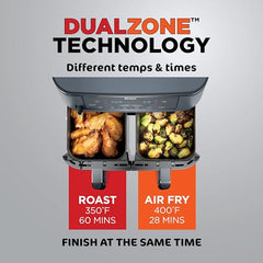 Ninja Foodi Dual Zone Air Fryer AF300IN| 7.6L Dual Drawer Air Fryer| Max Crisp 240°C| 6 Cooking Functions – Air Fry, Roast, Bake, Reheat & Dehydrate| Variable Airflow 1200–2600 RPM|PTFE/PFOA/PFASFree
