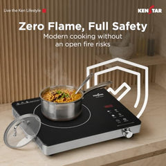 Kenstar Infra LUMO 2000W Infrared Stove with 11 Power Levels, 4 Preset Modes, Toughened Glass Top and Timer Function Silver Black