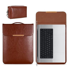 SwooK 15-16 Inch Laptop Sleeve with Handle & Pouch – Waterproof PU Leather Slim Case Compatible with MacBook Pro 16", Dell XPS 15, Lenovo, HP, ASUS – Scratch Resistant, Velvet Lined- Coffee