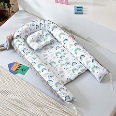 SYGA New Born Baby Nest Portable Reversible Sleeping Bed Foldable Sleeping Toddler Cotton Baby Mattress Pillow for 0-2 Years Baby, 53 X 88 CM, Blue Edge Blue Star