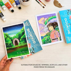 Zen Sangam Express your Mind - Square Gouache Glued Watercolor Sketch Paper Pad - 300 Gsm - Cold Pressed - 24 Sheets - Rough Grain Surface - Size (10.5Cm X 10.5Cm) - Gouache Book