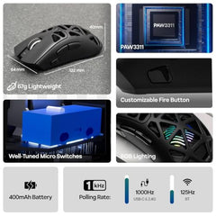 AULA SC620 Gaming Mouse, PAW3311 Sensor, 12000DPI, 1000Hz, Wired & Wireless