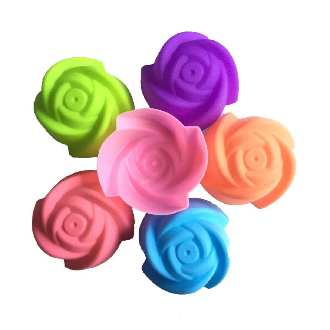 SYGA Set of 6 Rose Shape Silicone Muffin Cups Handmade Soap Molds Biscuit Chocolate Ice Mould(Random Color)