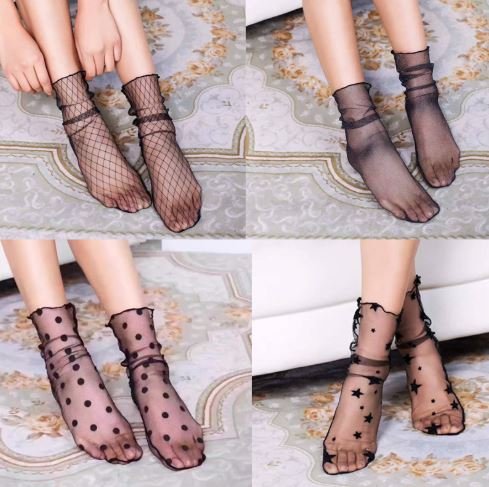 SYGA Star Pattern Black Women Girl Transparent Mesh Sock Elastic Sandals Socks