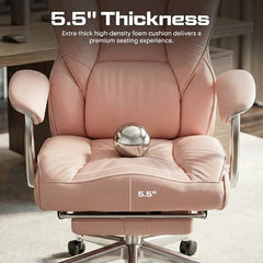 DROGO Emperium Office Chair for Work from Home 400LBS | Ergonomic Executive Boss Chair with PU Leather,High Back, Spacious Cushion Seat & Pumping Lumbar Support | Premium Metal Base & Footrest (White)