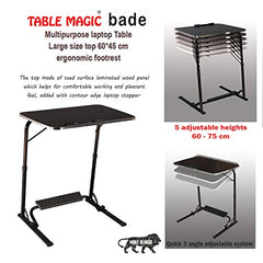 TABLE MAGIC- BADE Multipurpose Laptop Table Mat Finish - Adjustable, Foldable, Portable, Engineered Wood Top with Footrest, Top Size 60 * 45cm (X-Large, Midnight Black)