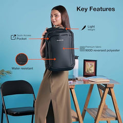 Nasher Miles Madison Passenger Workpack 22 Liters Water Resistant, Padded, Premium Reversed Polyester Black Yellow Laptop Backpack | USB charging| Unisex | Ideal For Office (Black & Yellow)