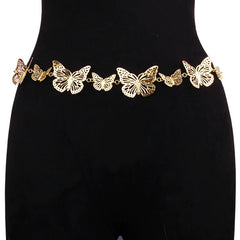 SYGA Women's Simple Geometric Versatile Body Chain Punk Style Stitching Single Layer Hollow Butterfly Waist Chain(Gold)