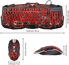 MFTEK Gaming Combo - LED Backlit USB Wired Keyboard and Mouse | 7 Button Lighted Mouse and Large Size Mouse Pad | Mechanical Feeling Keyboard | 114 Keys Letters Glow | Combo Set of 3 (Black)