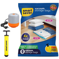 Smart Saver Polyamide Polyethylene Vacuum Compression Bags|Vacuum Storage Bags|Vacuum Bags For Travel|Space Saver Vacuum Bags(3Jumbo + 3Large With Electric And Manual Handpump),White