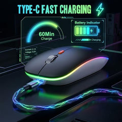 Offbeat Dash 2.4GHz Wireless + Bluetooth 5.1 +5.0 Mouse, Multi-Device Tripel Mode Type C Rechargeable Silent Click Buttons Wireless Bluetooth Mouse 3 Adjustable DPI, Works on 3 Devices (Silver)