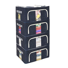 FLYNGO Foldable Steel Frame Clothes Organizer Storage Box For Wardrobe, Saree, Shirts, And Blankets (66 Ltr - Pack Of 2, Oxford Fabric), Blue