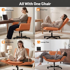 DROGO Zen Atora Ergonomic Criss Cross Legged Office Chair for Work with 5 Gear Armrest & Wide Thick Cushion Seat | PU Leather Computer Chair with Adjustable Height, Recline & Heavy Metal Base (Black)