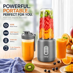 Juicer for Home ^ Lacossi Juicer Mixer Grinder with 1500mAh Battery, 6 Blades 3Gears Fast Blending, 2-Jar Capacity (400ml*2) | 40 Watts Bullet Rechargeable Portable Personal Juicer
