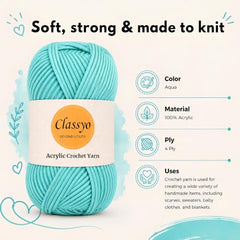 Classyo Acrylic Yarn for Crocheting (100gms x 1 Ball, 4ply) | Soft Wool Crochet Thread | Acrylic Hand Knitting Yarn | Wool for Crochet | For Sweater, Scarf, Hat, Baby Clothes, Purse, Gift Bags and DIY Crafts (Butter, Pack of 1)