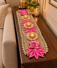 Urban Turtle Table Runner for Diwali Decoration | Handmade Floral Design Tea Light Holders Decorative for Dining Table, Coffee Table & Festive Home Decor | 22.5 x 5 Inch (Style - 1)