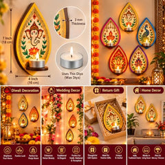 Wooden Jharokha Wall Hanging Tea Light Holder – Traditional Diya Stand & Floating Shelf for Pooja Room, Living Room, Balcony & Temple Décor | Diwali Decoration Items for Home & Main Door (WJH-11)